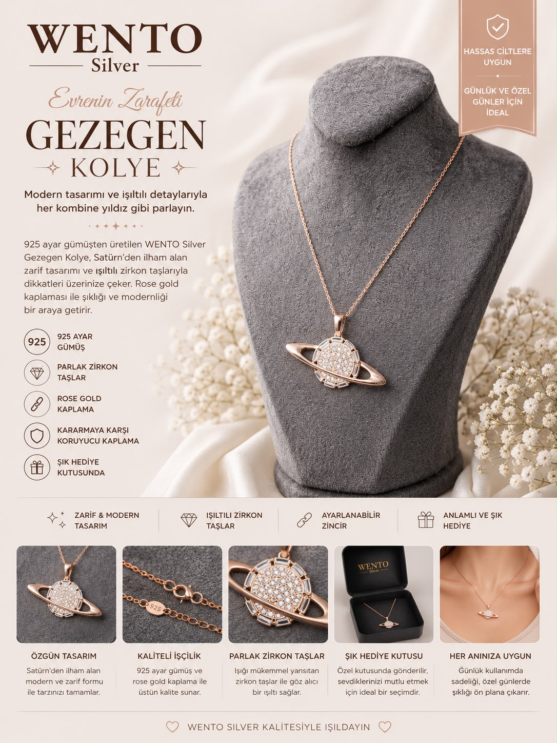 WENTO Silver Gezegen Kolye