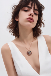 WENTO Silver Renkli Taşlı Mandala Kolye | 925 Ayar Gümüş | Rose Gold | Zarif Tasarım