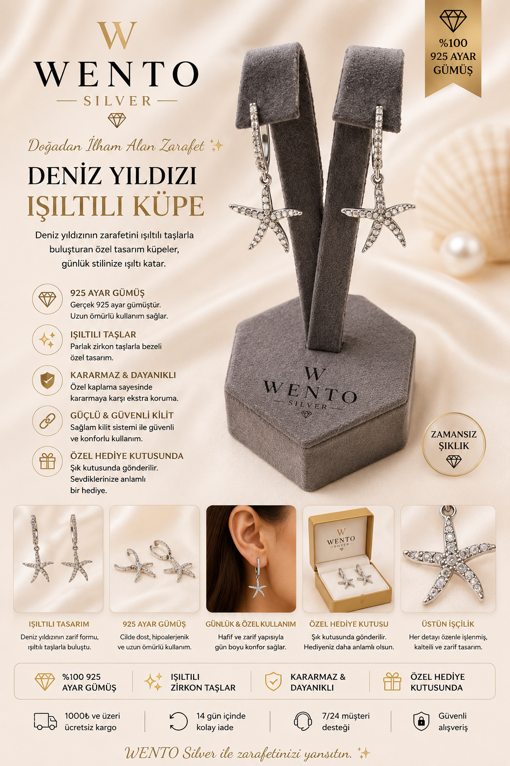 Deniz yıldızı ışıltılı küpe