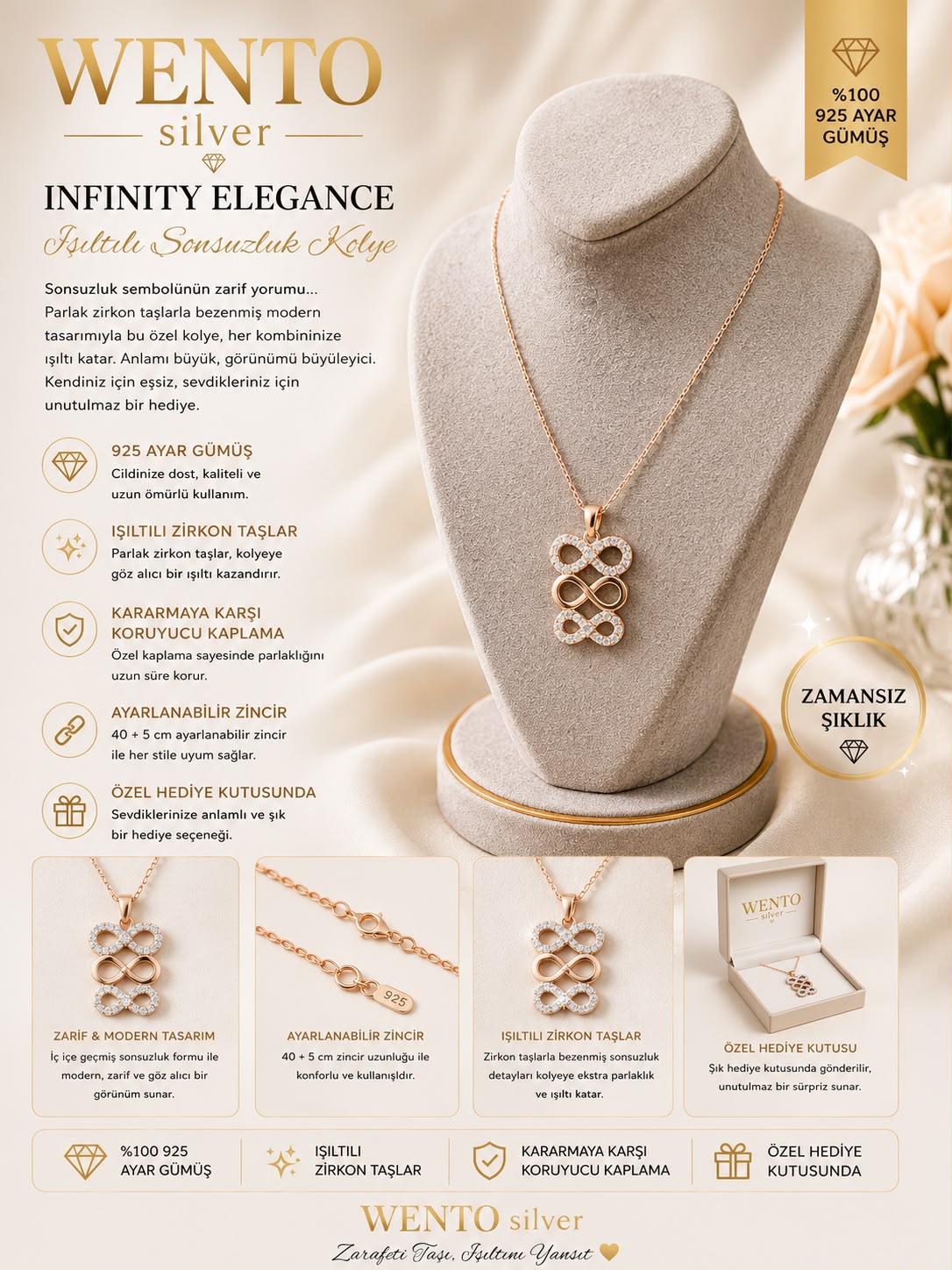 ♾️ Infinity Elegance – Işıltılı Sonsuzluk Kolye