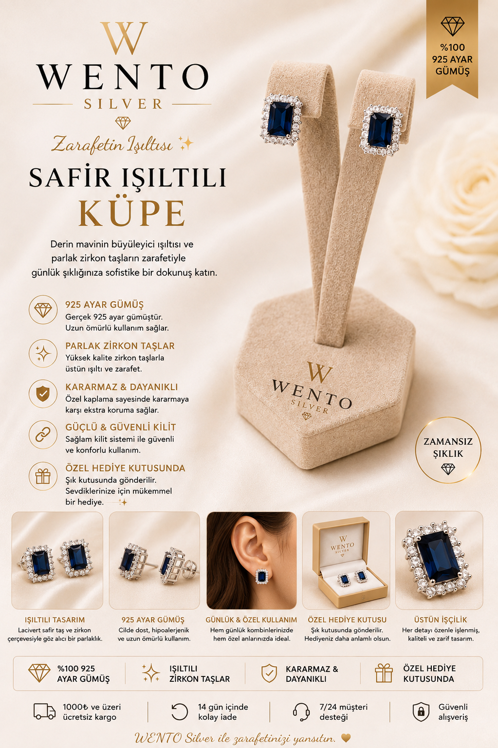 Safir ışıltılı özel küpe
