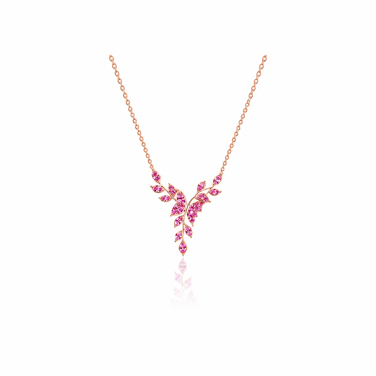 WENTO Silver Pink Leaf Pembe Yaprak Kolye