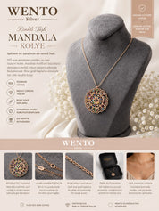WENTO Silver Renkli Taşlı Mandala Kolye | 925 Ayar Gümüş | Rose Gold | Zarif Tasarım