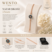 WENTO Silver Nazar Bileklik | 925 Ayar Gümüş Rose Gold Kaplama | Ayarlanabilir Zincir