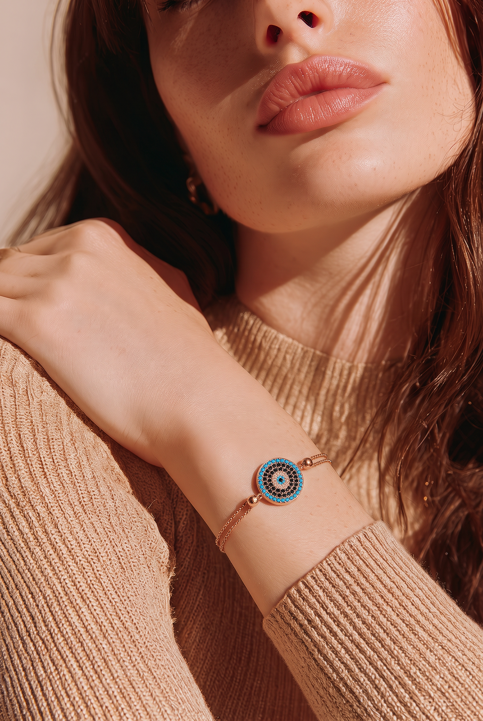WENTO Silver Nazar Bileklik | 925 Ayar Gümüş Rose Gold Kaplama | Ayarlanabilir Zincir