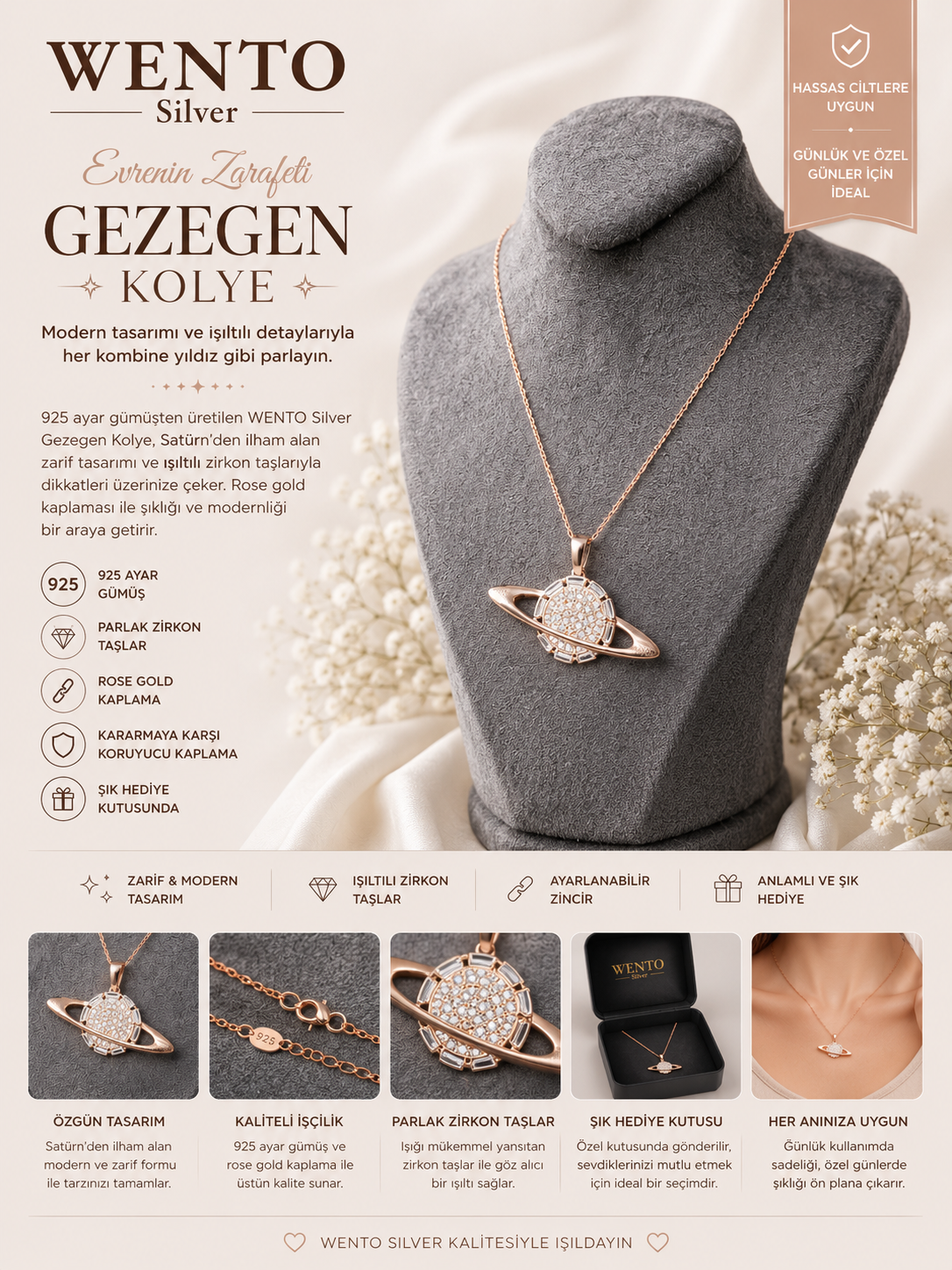 ✨ WENTO Silver Satürn Gümüş Kolye ✨