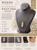 WENTO Silver Baget Taşlı Dikdörtgen  Kolye